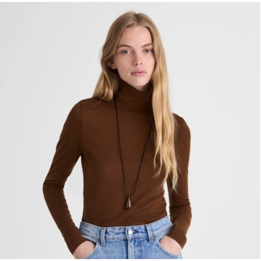 Madewell Turtleneck Long-Sleeve Top Women XL Dark Pecan Wool Cashmere NY315